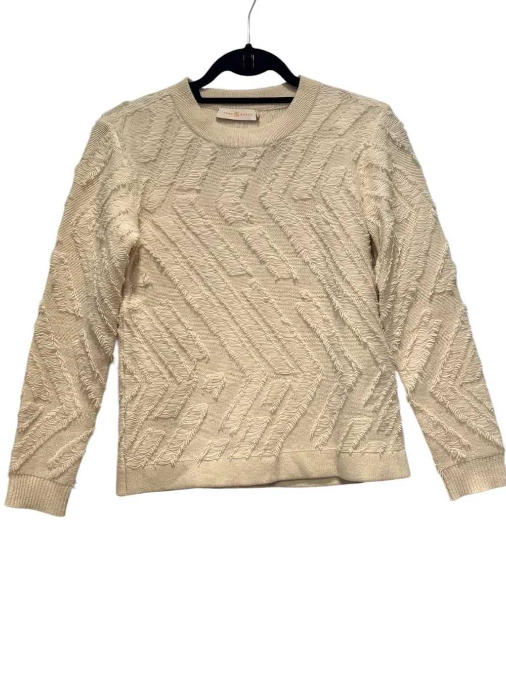 Tory Burch - Women's Chevron Textured knit pullover Sweater. Size Small